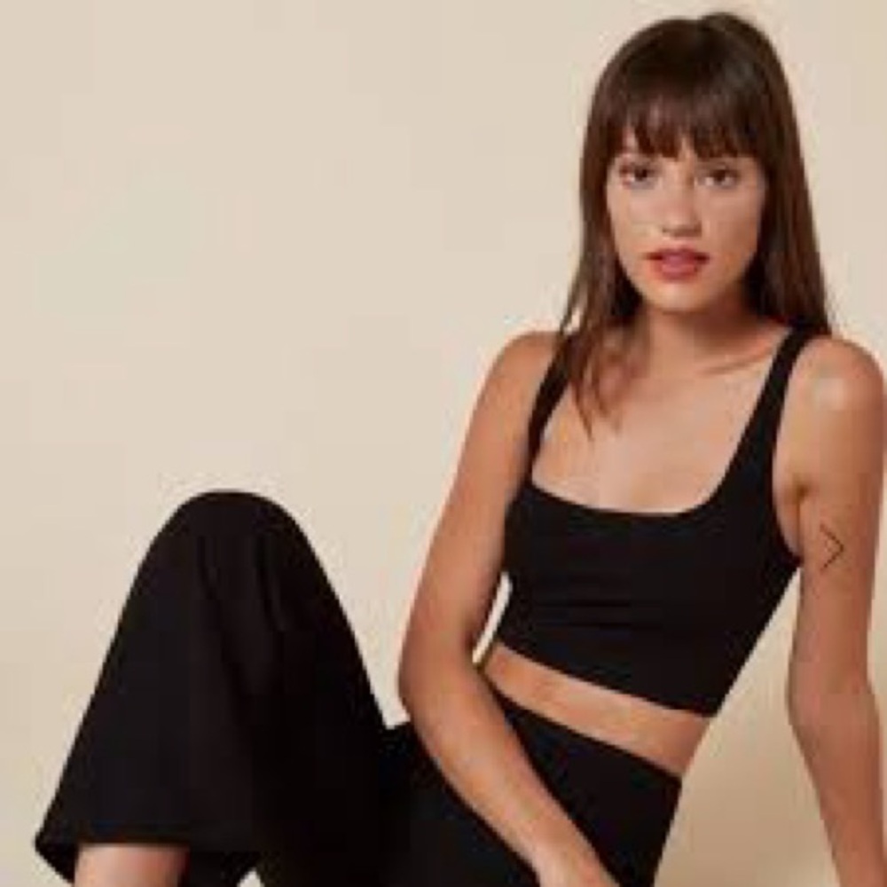 Reformation Black Ribbed Crop Tank Top - Small